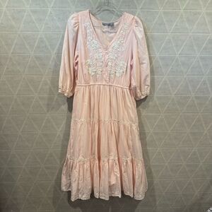 Lucky Brand Womens Pink Embroidered Tiered Lined Maxi Dress 100% Cotton Sz XL